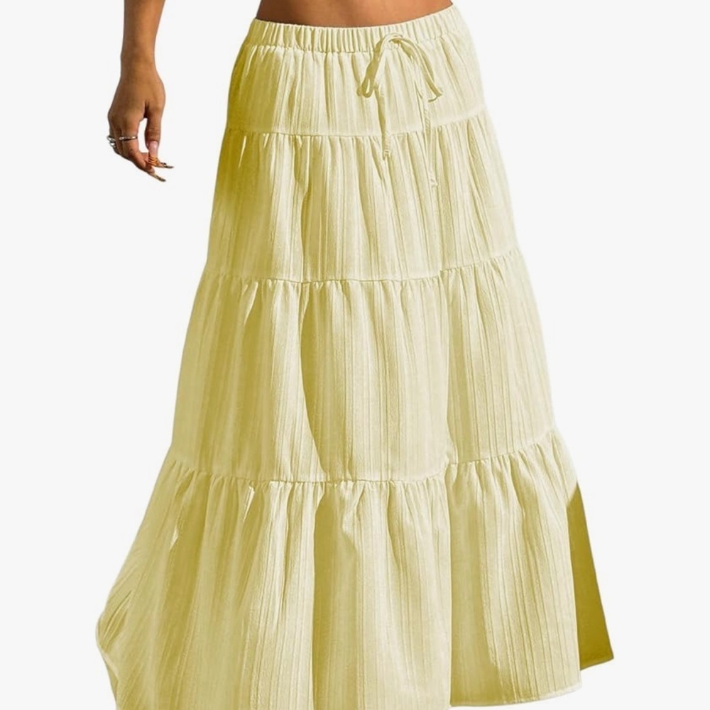 Women's Boho Skirt Flowy Butter Yellow Ruffle Long Maxi Skirts Going Out Outfits - Picture 3 of 7